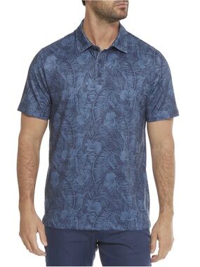Men's Blue Floral Print Polo Shirt